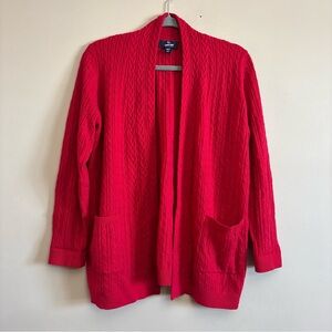 Lands' End Cashmere Red Cable Knit Cardigan